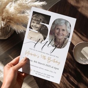 Faire-part 50e anniversaire pour femme ou homme avec photo en téléchargement numérique Invitation 50e anniversaire pour elle/lui Modèle de carte imprimable modifiable 196
