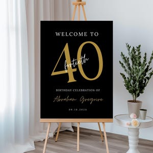 40th Birthday Sign, Digital Download, Black & Gold Welcome Template,Editable Printable Modern Welcome Poster, Birthday Yard Sign, Canva 75