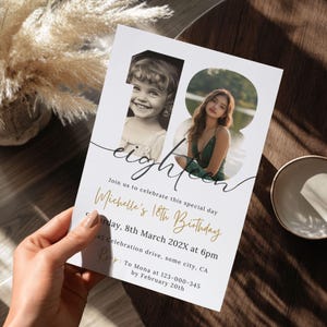 18th Birthday Invite With Photo, Digital Download, 18th Birthday Invitation Template Men or Women Look Who's 18 Editable Printable Card 78
