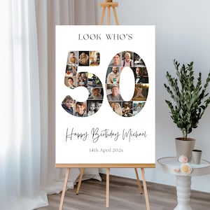 Modèle de collage photo pour 50e anniversaire Décorations de plaque de bienvenue pour 50e anniversaire, bannière, affiche ou enseigne de jardin pour homme ou femme, tableau canva 121