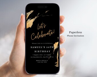 Black & Gold Birthday Electronic Invitation, Men's Adult Party (Canva)-37