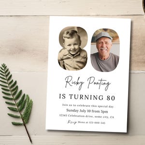 80th Invitation With Photo, Look Who's 80, 80th Birthday Invitation Template For Men, Simple Birthday Invite Male Editable,Printable, 169
