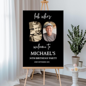 Male 30th Birthday Welcome Sign Black Birthday Welcome Template, Look Who&#39;s 30, Editable Welcome Poster For Men Photo Birthday Yard Sign 124