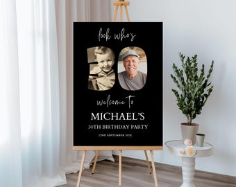 Modèle de plaque de bienvenue 30e anniversaire pour homme, collage de photos (modifiable CANVA) - 124