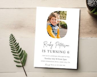 6. Geburtstagseinladung, Junge oder Mädchen, digitaler Download, Foto 6 Jahre alt Einladen Kinder-Geburtstags-Party Einladungen Vorlage, Printable oder Text 68