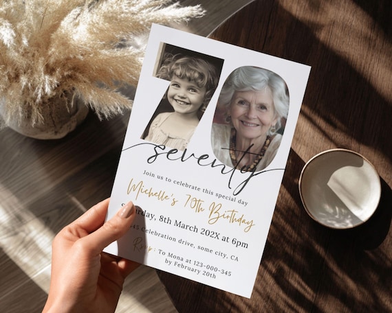70th Birthday Invite With Photo, Digital Download, 70th Birthday Invitation Template Men or Women Look Who's 70 Editable Printable Card 193