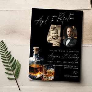Invitation 40e anniversaire avec photo, téléchargement numérique, 40e Invitation thème whisky pour homme carte imprimable modifiable 206