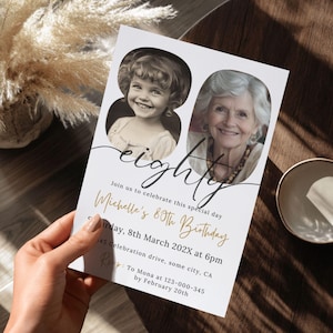 80e verjaardagsuitnodiging met foto, digitale download, 80e verjaardag uitnodigingssjabloon mannen of vrouwen kijken wie 80 bewerkbare afdrukbare kaart 192