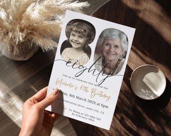80th Birthday Invite With Photo, Digital Download, 80th Birthday Invitation Template Men or Women Look Who&#39;s 80 Editable Printable Card 192
