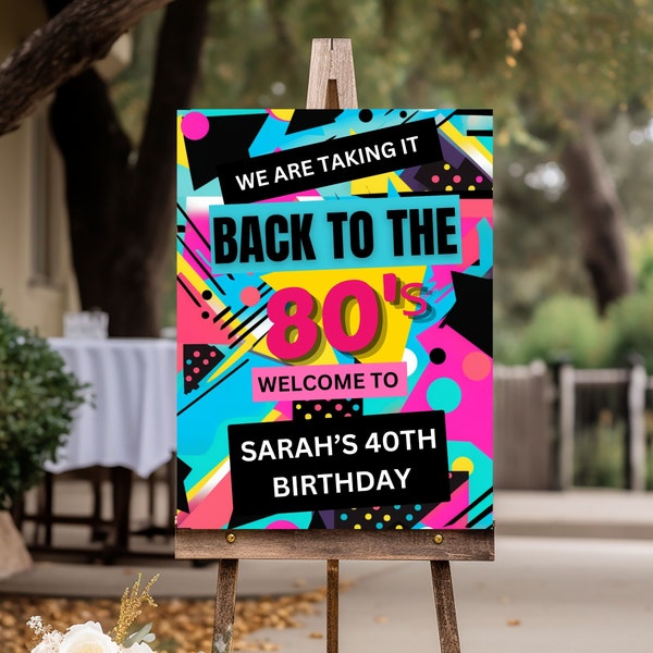 Editable 80s Party Welcome Sign, Back to the 80s, Throwback Party, Birthday Party Sign, 80s Theme Celebration,Printable Canva 02