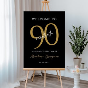 90er Geburtstag Willkommensschild für Männer, digitaler Download, Partybanner für ihn, bearbeitbares und druckbares Geburtstagsposter für Erwachsene, Canva-Vorlage 22