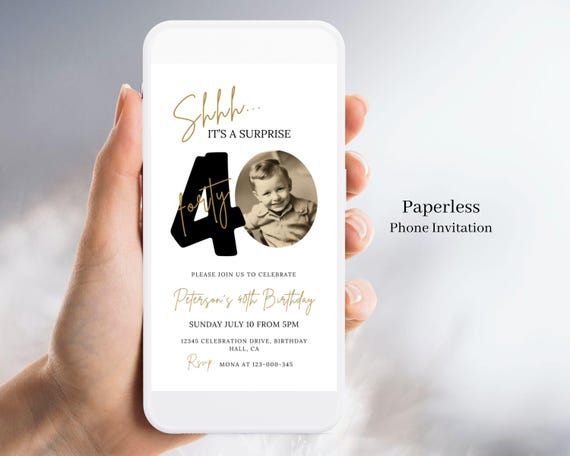 Surprise 40th Birthday Invitation, Digital Download, For Men or Women, Photo Adult Birthday Invite Editable & Printable, It's a surprise 176