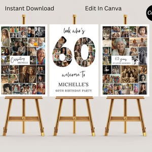 60th Birthday Welcome Sign, Photo Collage, Canva Template (Digital Download) - 144