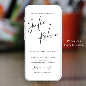 Electronic Wedding Invitation Template, Elegant Digital Minimalist Wedding Invitations, Modern Wedding Evite, Smartphone Invitation, Julie