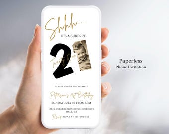 Surprise 21st Birthday Invitation Template, Photo Invite (Digital Download) - 228