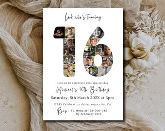 16th Birthday Photo Collage Invitation Template (Digital Download) - 74