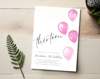 13th Birthday Invitation, Pink 13 Year Old Girl Invite, Teenager Birthday Party Invitation Template, Digital Download, Printable, Canva 21