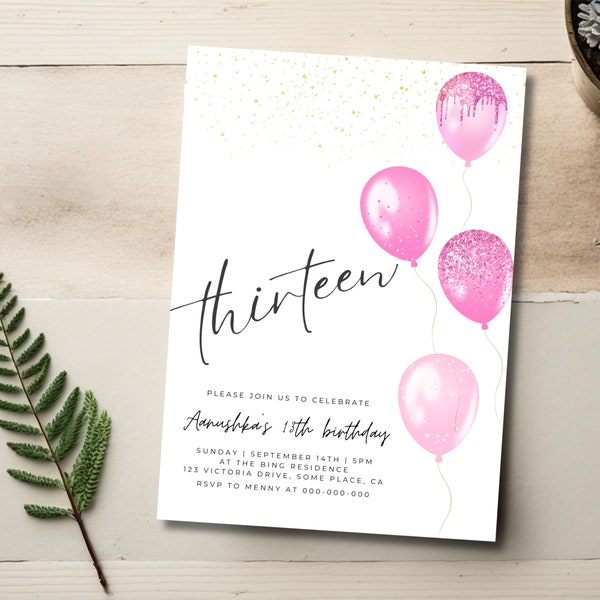 13th Birthday Invitation, Pink 13 Year Old Girl Invite, Teenager Birthday Party Invitation Template, Digital Download, Printable, Canva 21