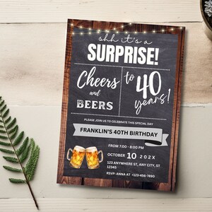 Verrassingsverjaardagsuitnodigingen voor mannen, Cheers & Beers Invite, volwassen verjaardagskaart digitaal, 30e 40e 50e 60e 70e verjaardag voor hem, 98