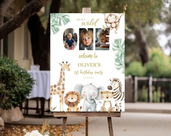 Placa de boas-vindas para aniversário com tema safari | Selvagem, Animais da Selva (Download Digital) - 178