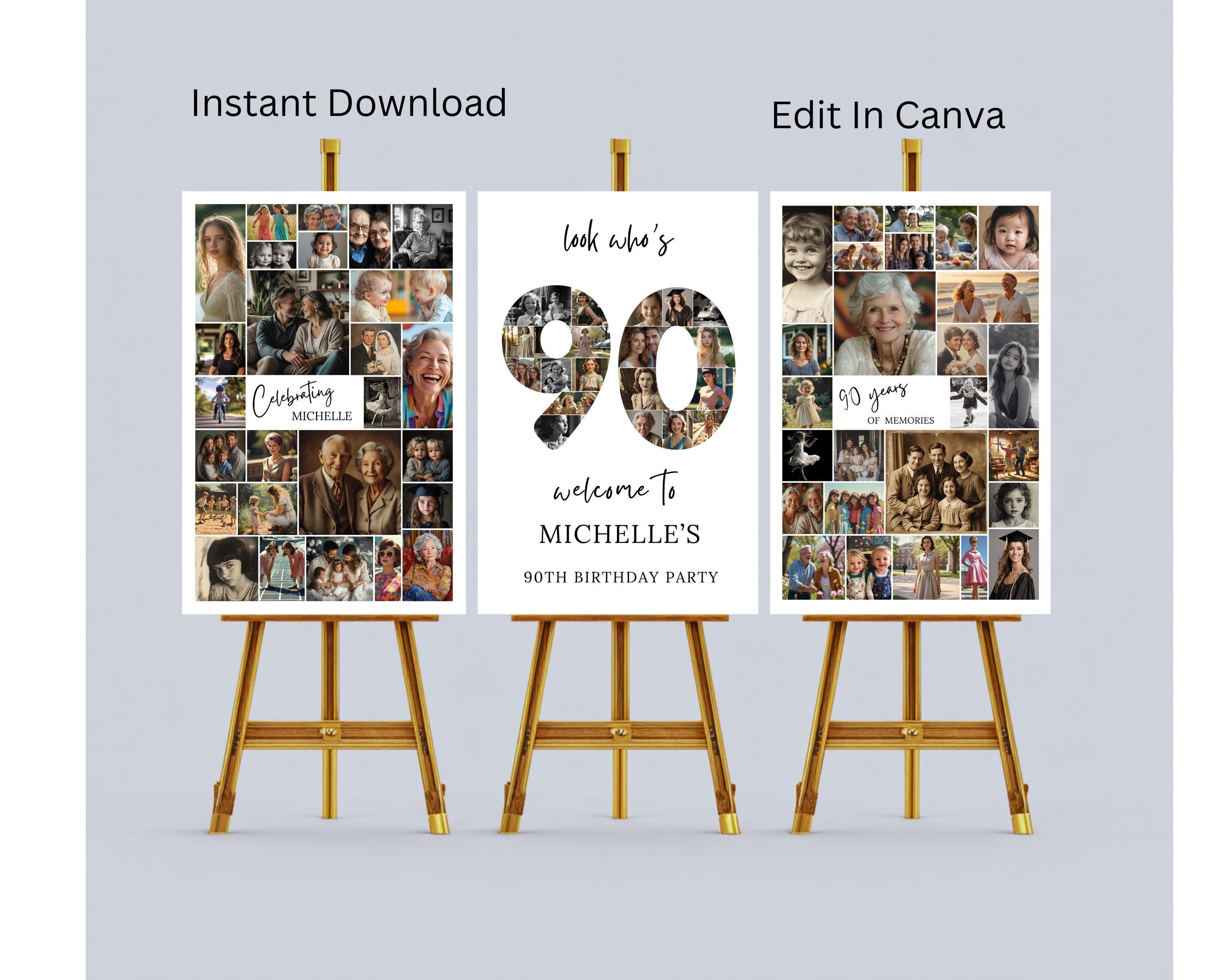 90th Birthday Photo Collage Welcome Sign | Canva Template (digital ...