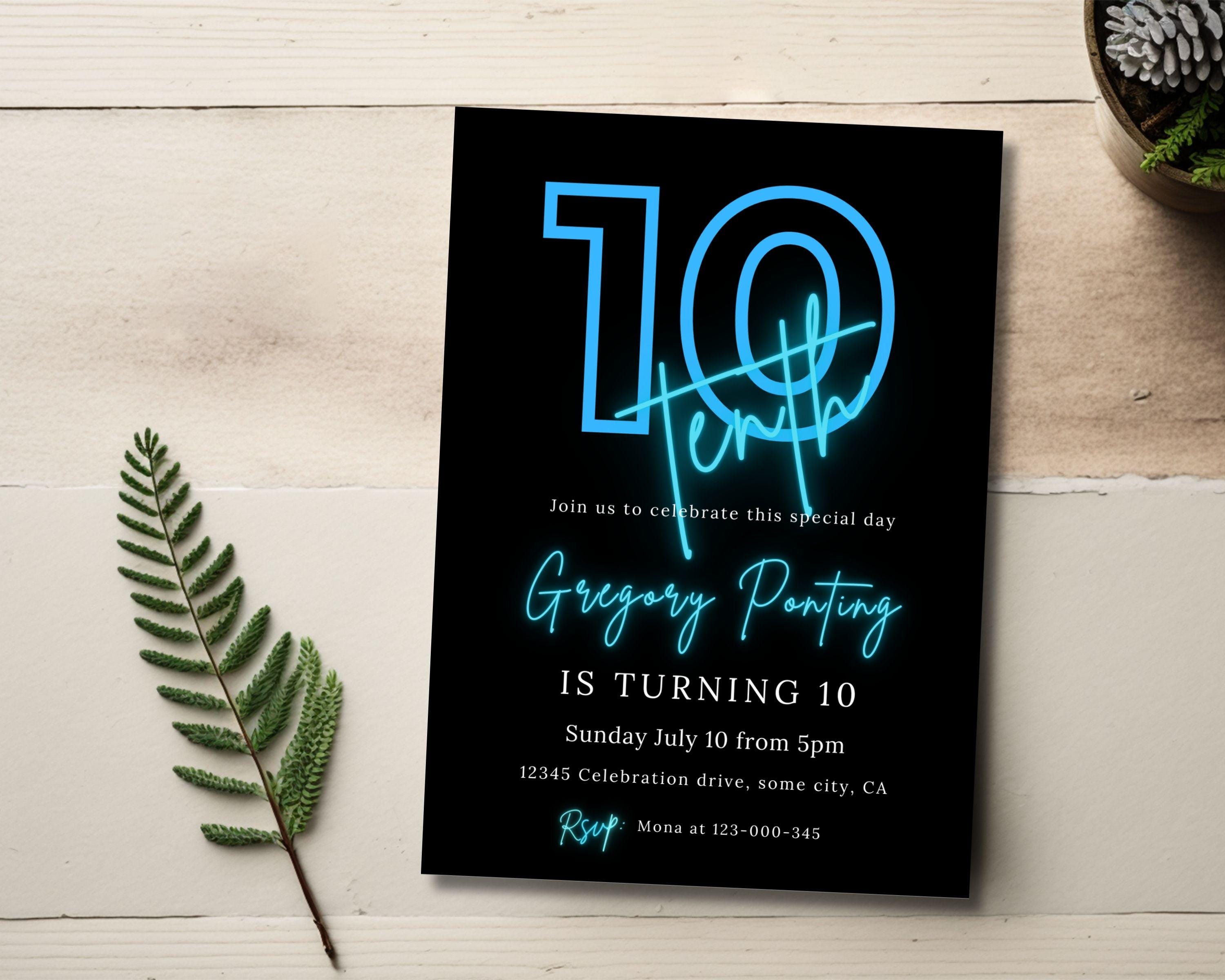 Geburtstagseinladung Junge, Digital Blau Neon Geburtstagseinladung, Kinder oder Teenager Geburtstagsparty-Vorlage, Printable oder Text Canva 58