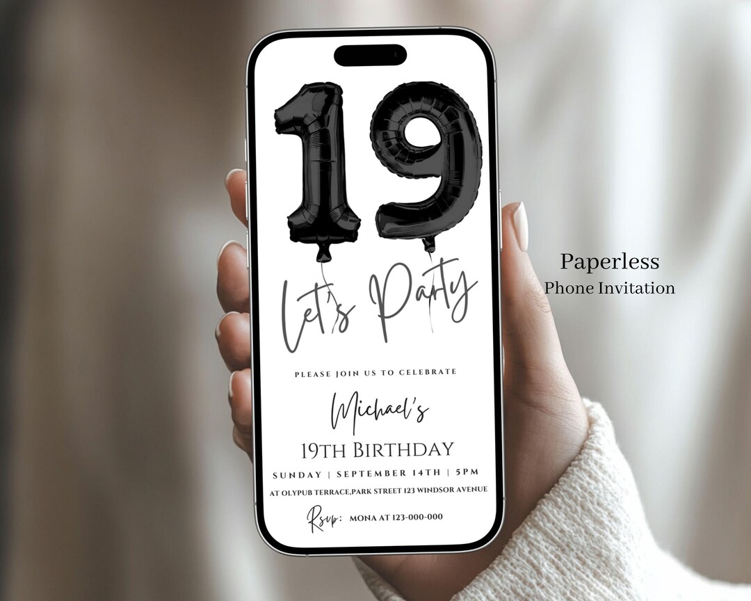 19th Birthday Invitation Template Boy: Let's Party E-card (digital ...