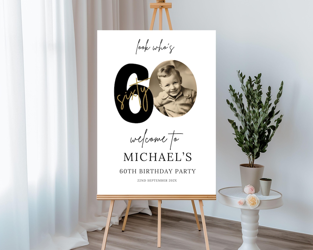 60th Birthday Photo Welcome Sign, Editable Canva Template (digital ...