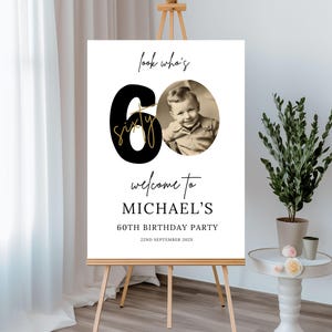 60th Birthday Sign, Digital Download, Photo Welcome Board For Men or Women, Editable Printable Welcome Banner,Yard Sign, Poster Canva 134