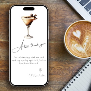 Un mot de remerciement Tini, anniversaire de remerciement en téléchargement numérique, modèle de carte électronique de remerciement, carte de remerciement de mariage, téléphone, texte d'invitation Canva 03