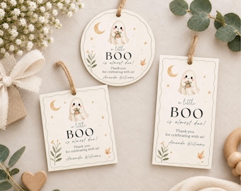 Etiquetas de agradecimiento para baby shower de Halloween, etiqueta de regalo "Little Boo está a punto de nacer" (descarga digital) - HBS8