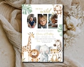 Wild One Birthday Safari Invitation - Editable Digital Download - Jungle Animals 1st Birthday Invite With Photo-Printable & Text Invite #80