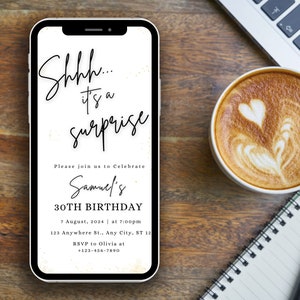 Elektronische Überraschung Geburtstagseinladung Vorlage für Männer oder Frauen, Digital Surprise Birthday Party Invite, Shh..It's a Surprise Evite, 55