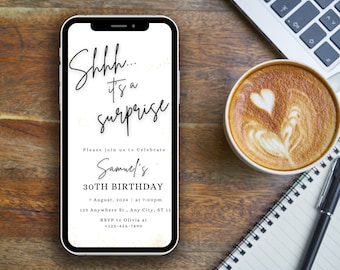 Elektronische Überraschung Geburtstagseinladung Vorlage für Männer oder Frauen, Digital Surprise Birthday Party Invite, Shh..It's a Surprise Evite, 55