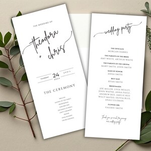 Wedding Program Template Download, Minimalist Reception Wedding Program, Wedding Day Timeline, Elegant Wedding Program Digital Canva, Theo