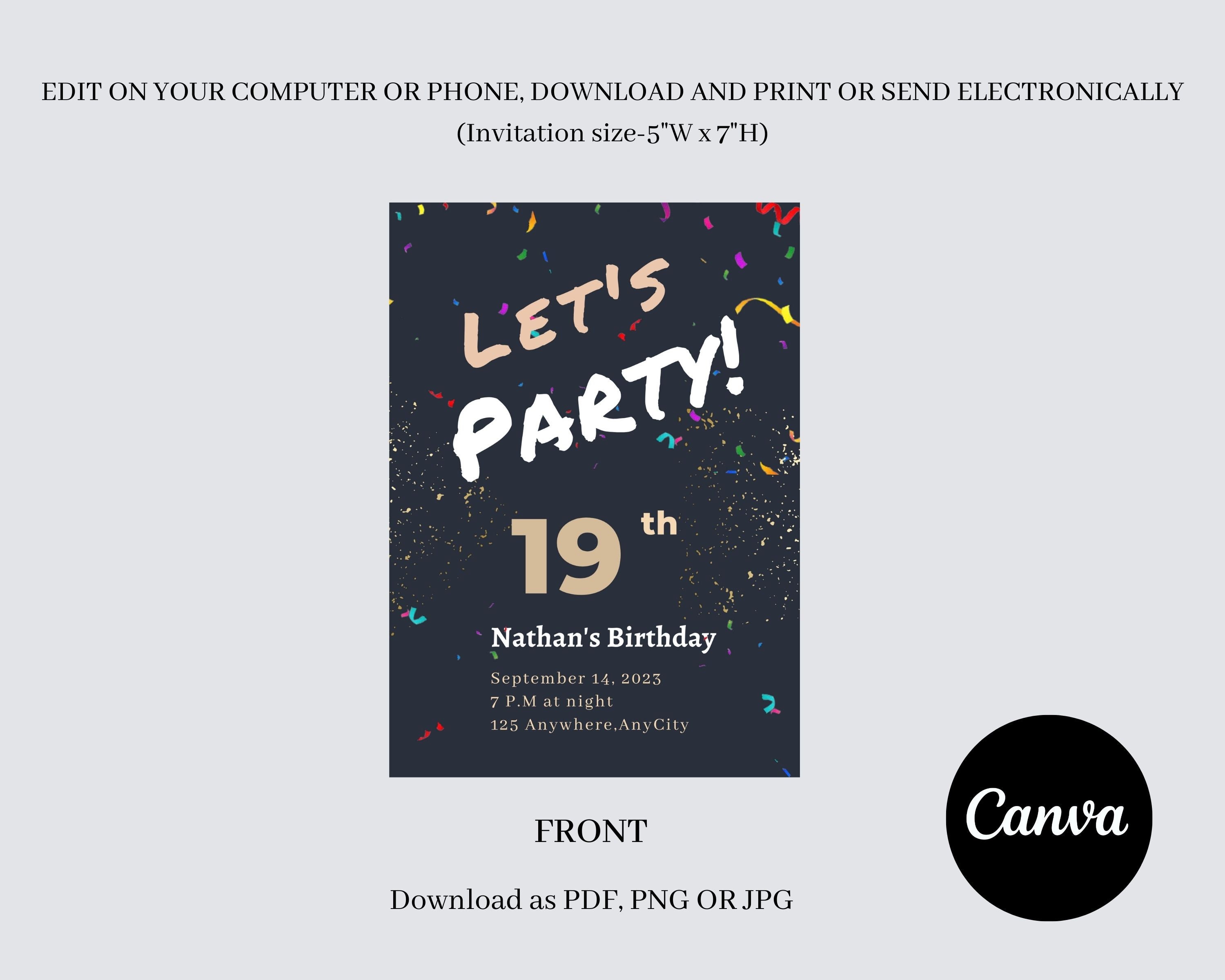 19th Birthday Invitation, Black Lets Party Birthday Party Invite Boy ...