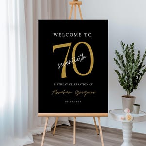 Panneau de bienvenue 70e anniversaire pour homme, téléchargement numérique, bannière de fête pour lui, affiche d&#39;anniversaire adulte modifiable et imprimable, modèle canva 64