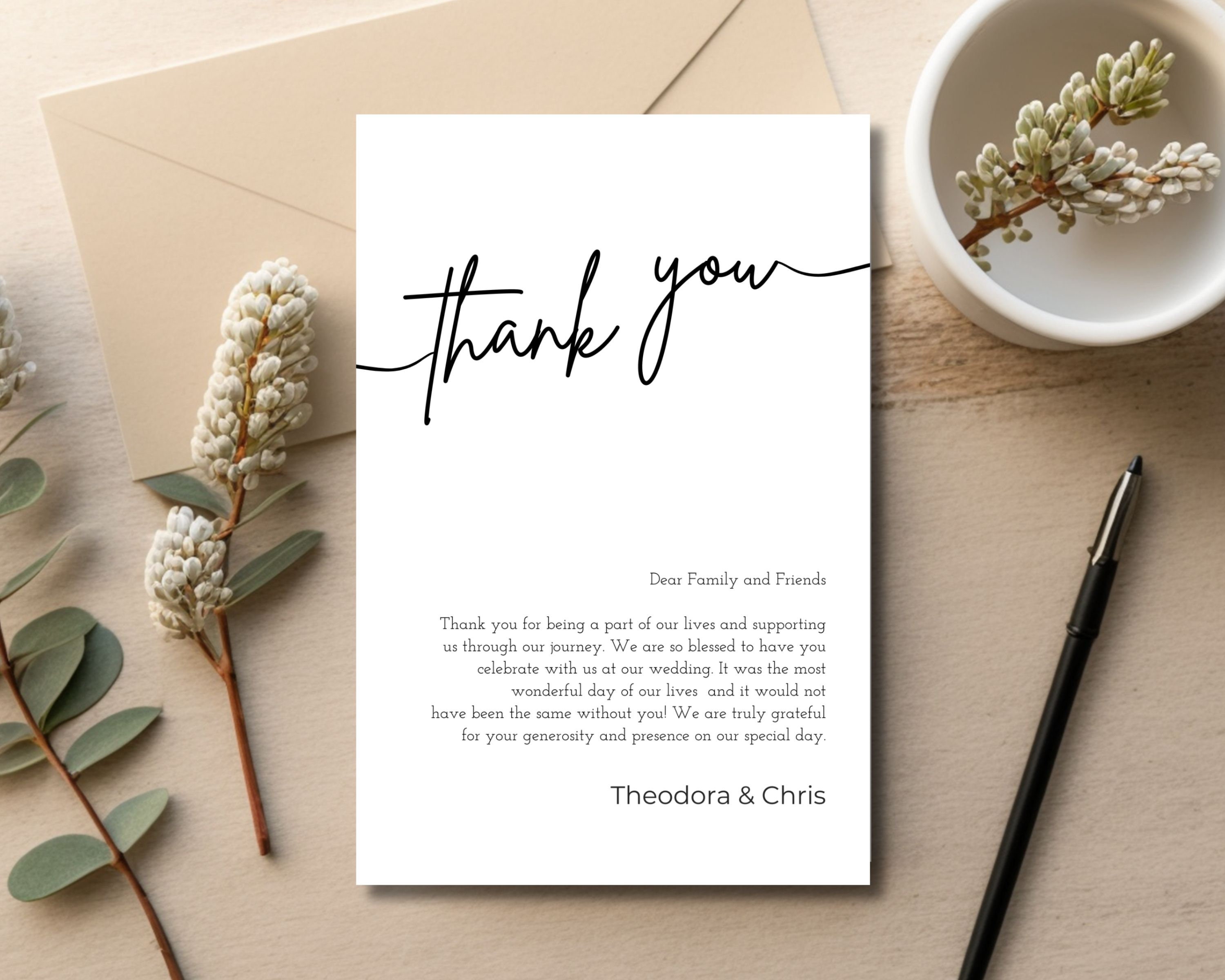 Minimalist Wedding Table Thank You Card Template | Elegant Thank You ...