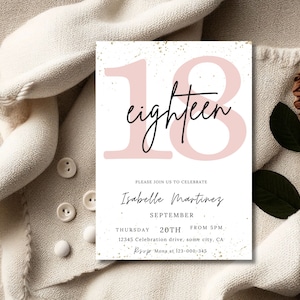 Faire-part 18e anniversaire, or rose et blanc, invitation 18e anniversaire pour filles, carte de fête d'anniversaire adolescent, imprimable ou texte inviter 14