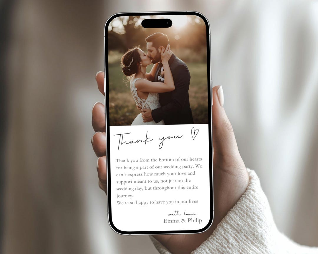 Digital Wedding Thank You Card With Photo: Editable E-card Template ...