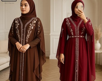3 in 1 Exclusive Evening Abaya Caftan | Eid & Ramadan Abaya | Wedding and Dubai Style | Muslimah Islamic Clothing