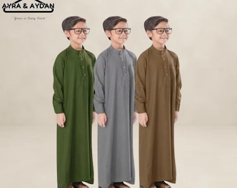 Jungen Premium Thobe - Kinder Islamische Gebets Robe - Traditionelles Muslimisches Eid Outfit - Kleinkind Dishdasha Kameez für Ramadan & Medrese