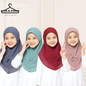 Ironless Instant Slip-On Chiffon Hijab with Bows, Modest Girls&#39; Headscarf, Stylish Islamic Wear, Comfortable Muslim Hijab