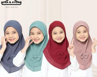 Ironless Instant Slip-On Chiffon Hijab with Bows, Modest Girls&#39; Headscarf, Stylish Islamic Wear, Comfortable Muslim Hijab