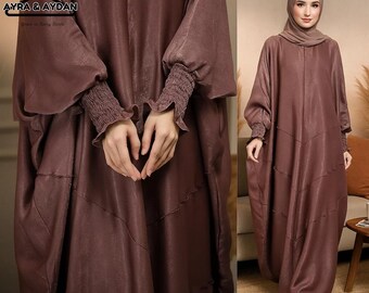 Elegant Shimmer Silk Satin Abaya Maxi Dress with Kimono Sleeves – Elegant Caftan Dress for Women up to 3XL