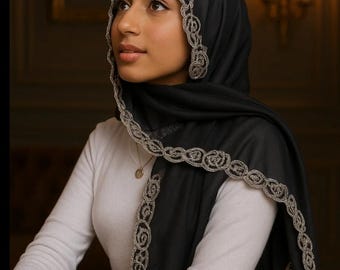 Chiffong hijabsjal med sidospets - Elegant chiffong hijab i sidospets, 10 färgalternativ