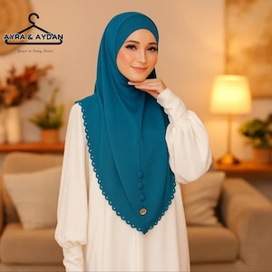 Premium Embroidered Syria Hijab with Button | Slip-On Free Size | Soft Ribbed Cotton | Free Inner Included