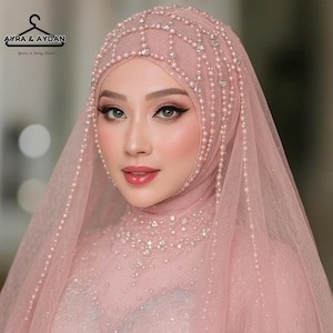 Pearl Wedding Veil, Beaded Bridal Headpiece, Elegant Cathedral or Fingertip Length Veil for Bride, Special Occasion Veil