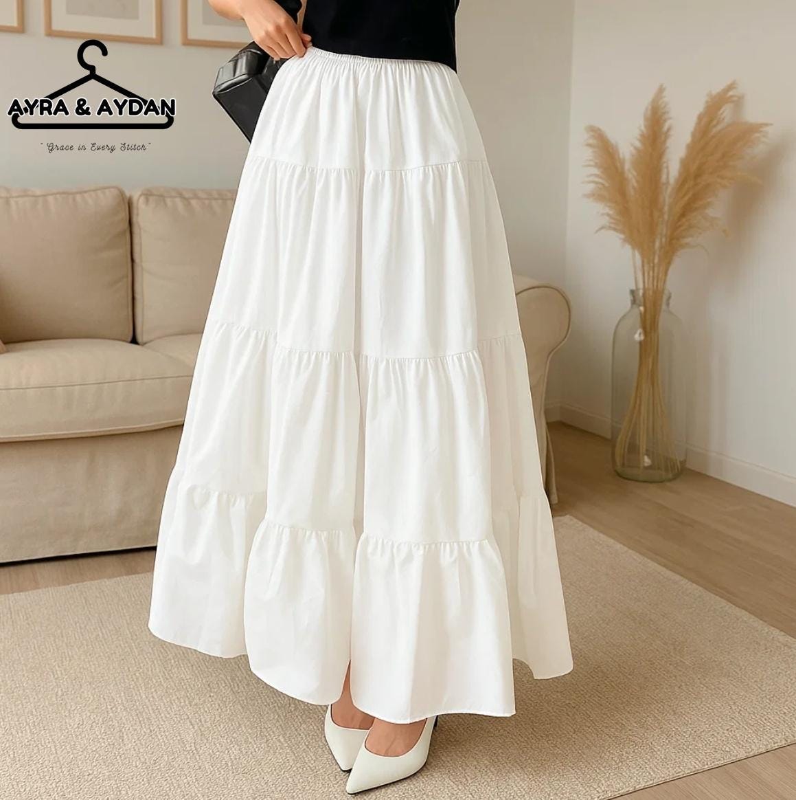 Elegant White Tiered Maxi Skirt for Women | Comfortable and Flowy