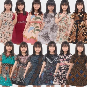 Batikklänning för flickor, blommig barnklänning, indonesisk etnisk mönsterklänning för flickor, kortärmad sommar bohoklänning, storlekar 2-10 år